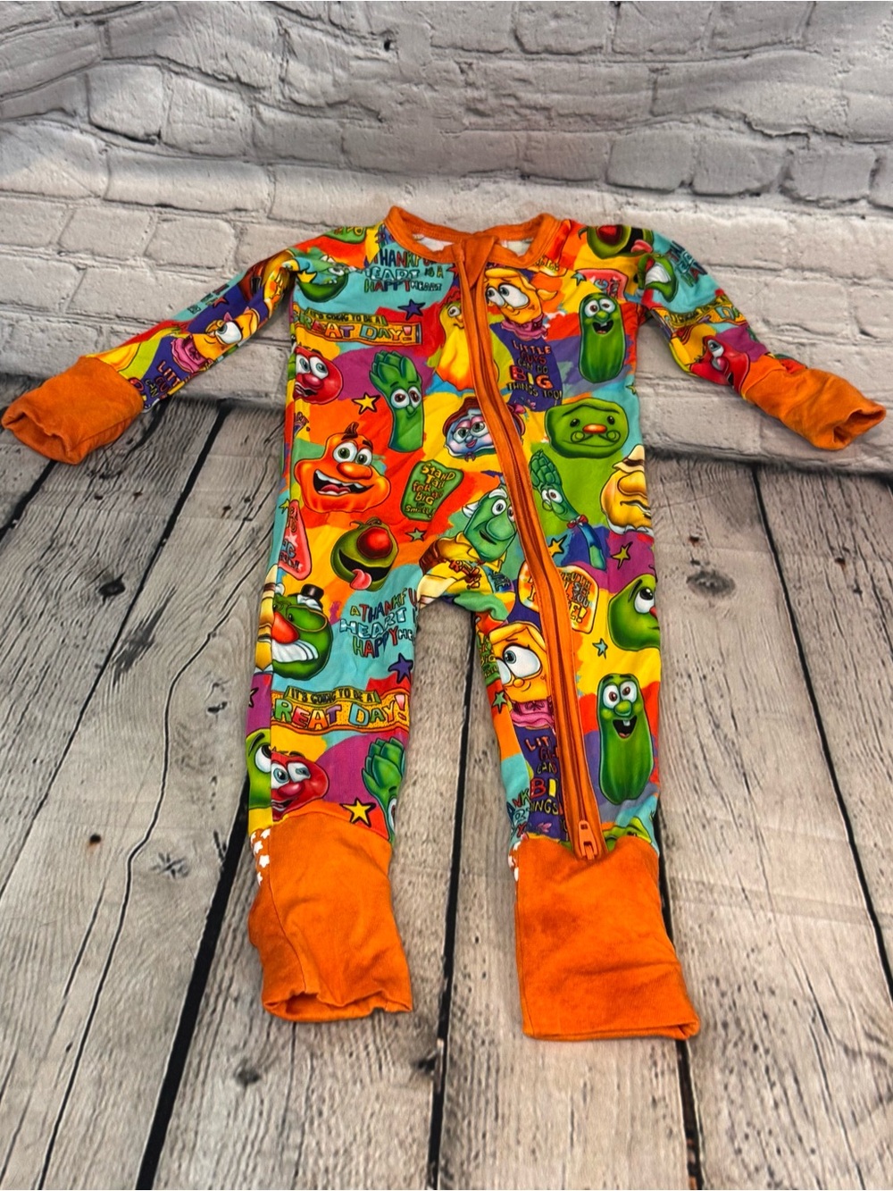 Sugar Swan Veggie Tales Bamboo Zippie Romper
